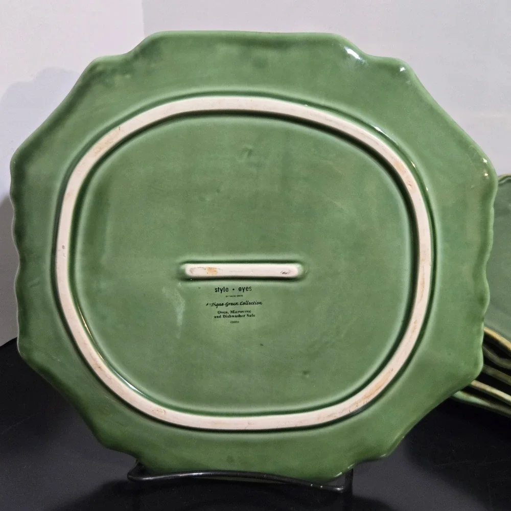 Set 6 Baum Bros Dinner Plates / platter Antique Collection Scalloped Green 10.5